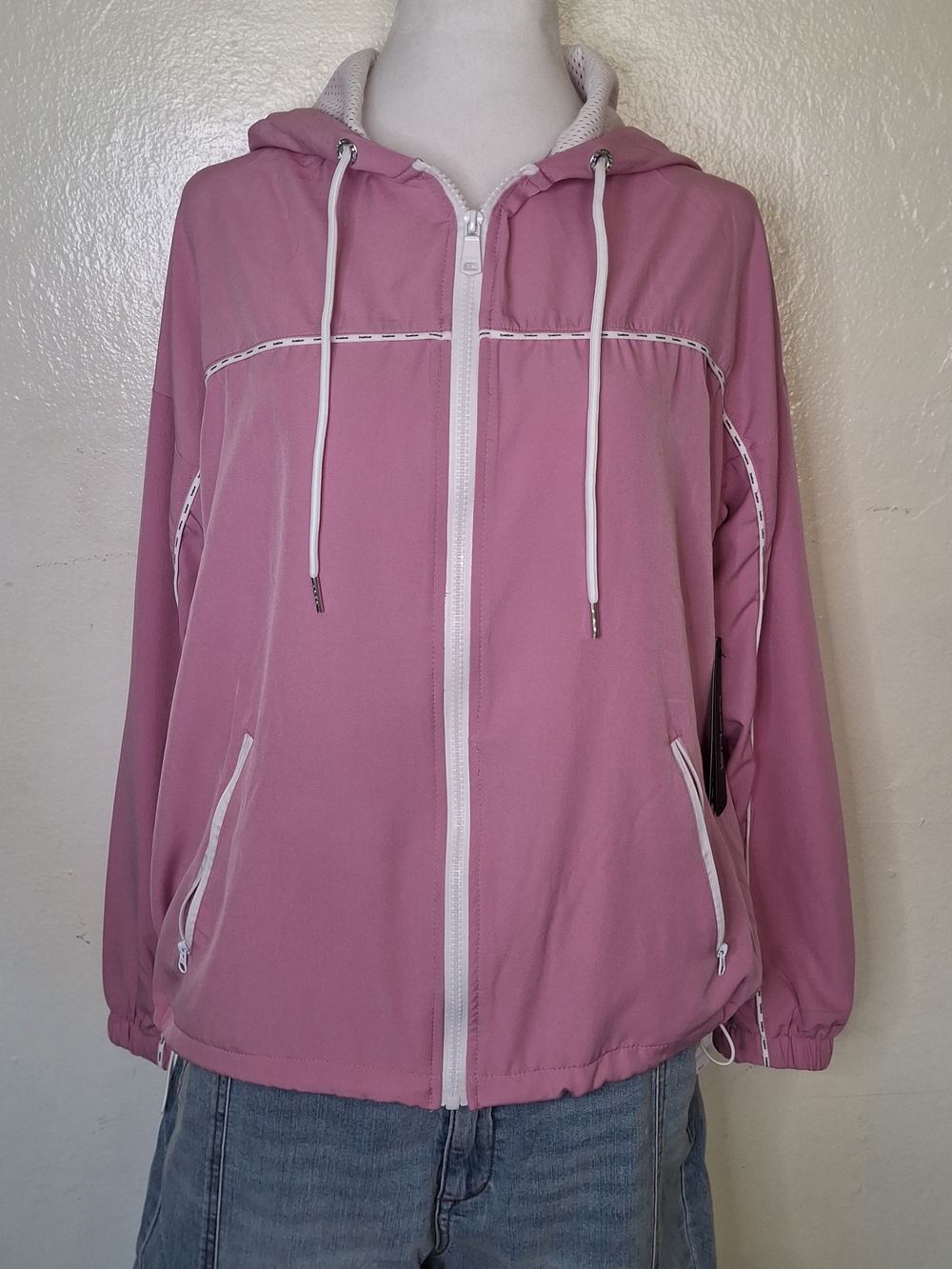 BEBE Light Pink Hooded Zip-Up Jacket